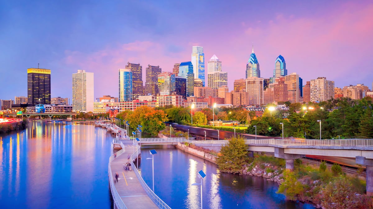 Downtown Skyline of Philadelphia Pennsylvania at twilight