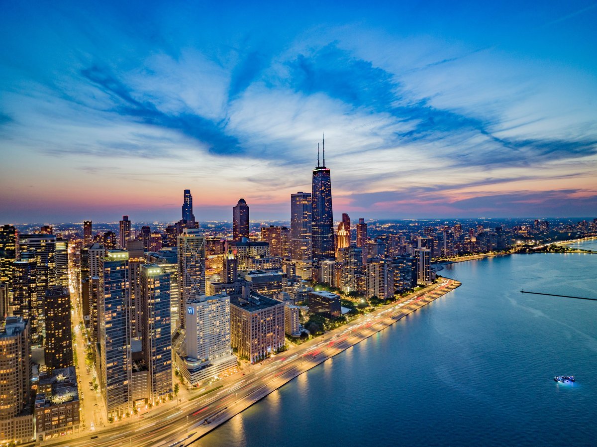 Chicago Skyline at dusk with dramatic sky