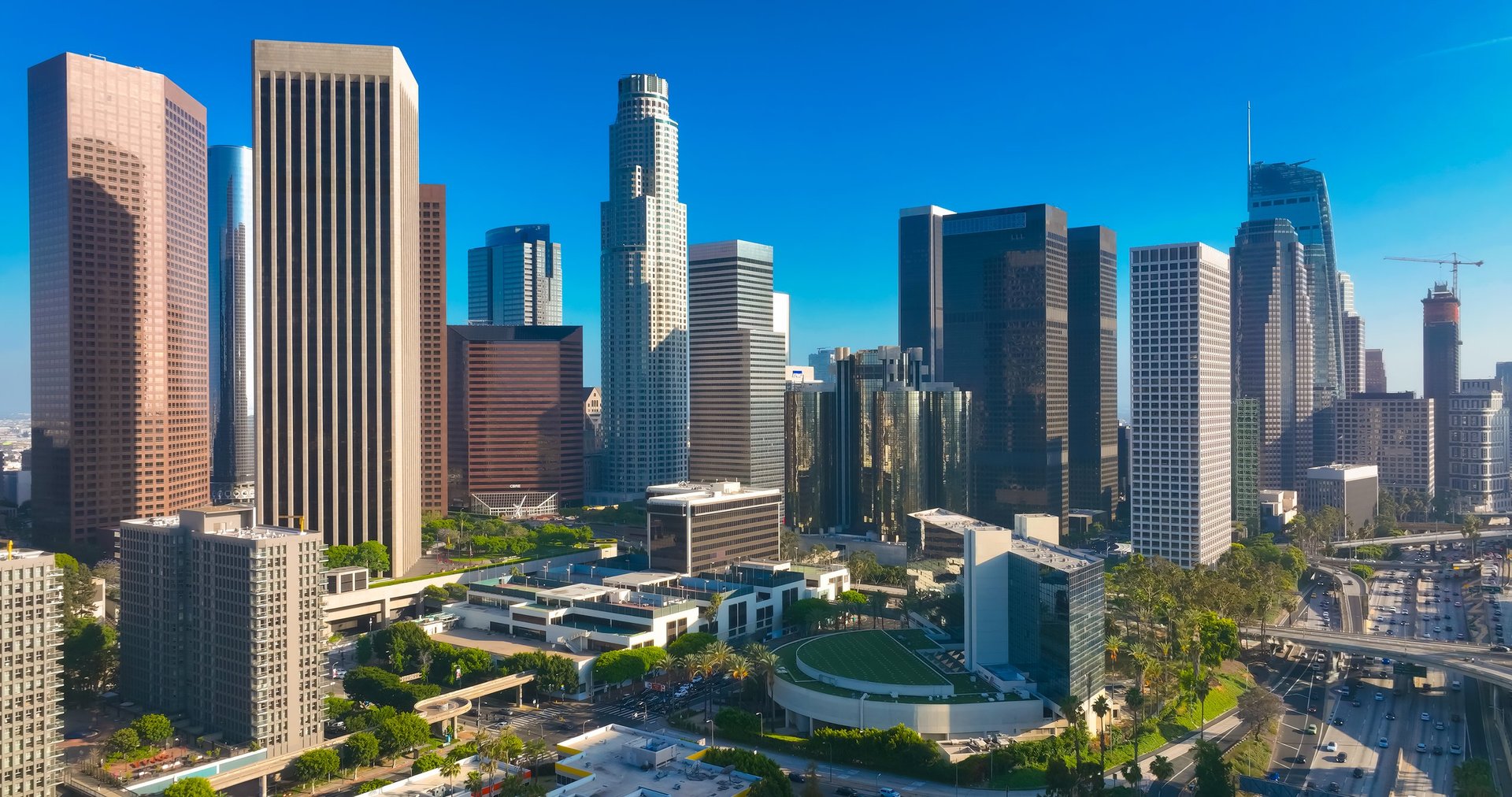 Los Angeles downtown aerial view skyline